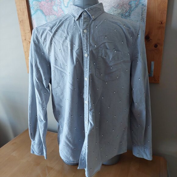 American Eagle Men's Button Down Shirt Size X-Large Grey Penguin Design - Picture 1 of 12